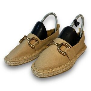 Zara Espadrille Flats Women’s 6 Brown Gold Buckle Loafer Shoes